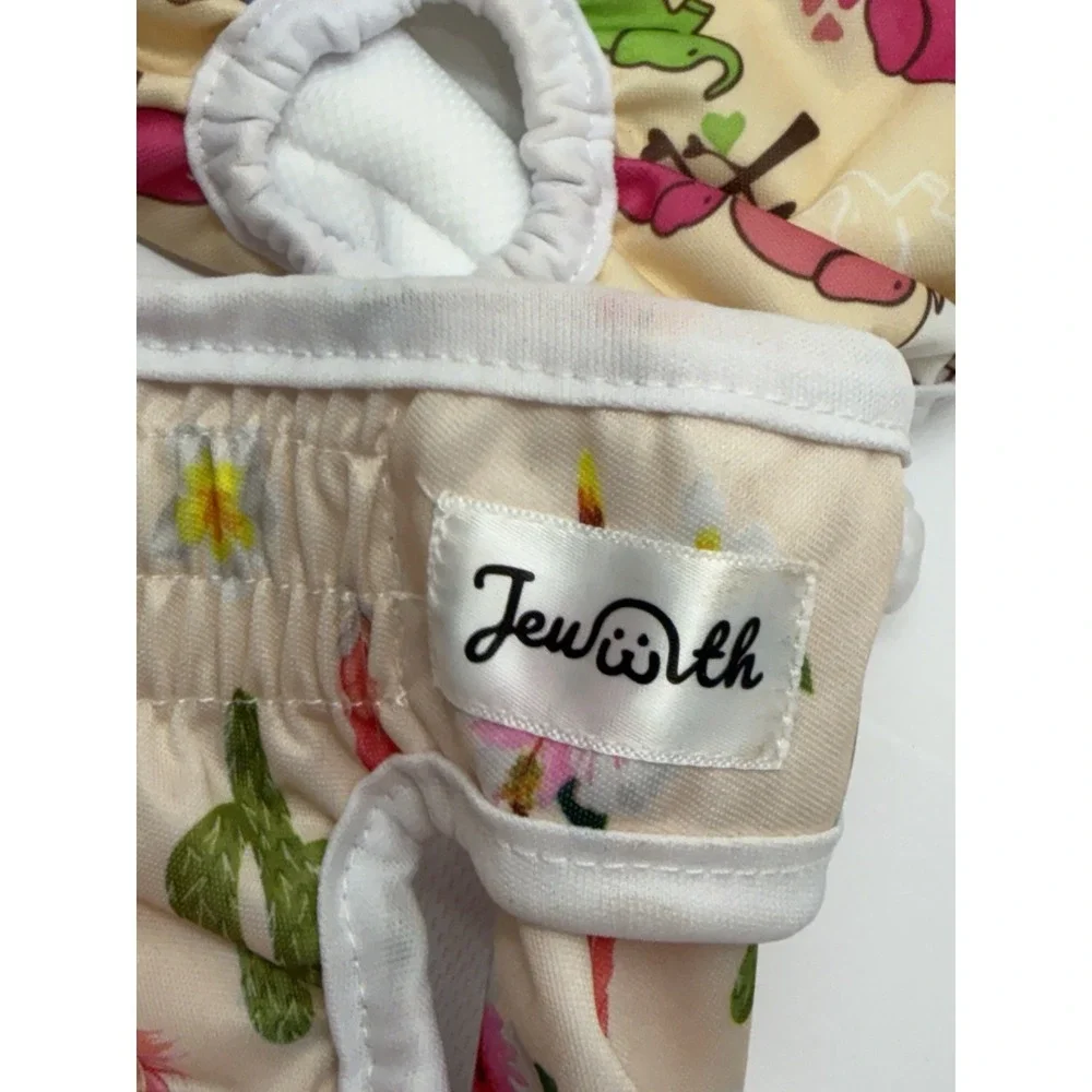Jeuwith Dog Diapers Medium Washable Reusable Lot Of 3 Tail Hole Floral Adj